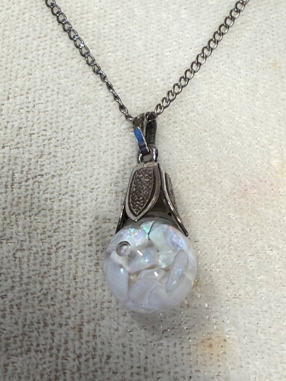 Vintage Floating Opal Necklace Pendant Sterling Silver Glass Globe With Box 18"